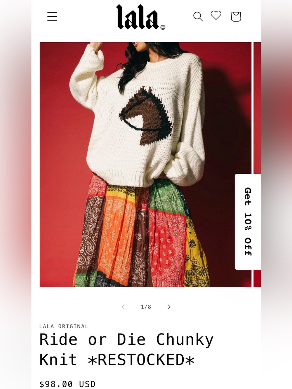 Dressed In LALA Ride or Die Chunky Knit Sweater - Size L/XL